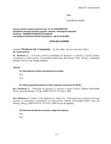 Nicolescu Gh. Constantin - Universitatea Petrol - Gaze din Ploiesti ...