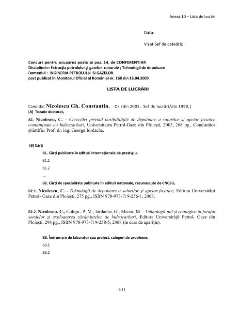 Nicolescu Gh. Constantin - Universitatea Petrol - Gaze din Ploiesti ...