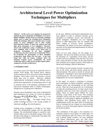 Architectural Level Power Optimization Techniques for Multipliers