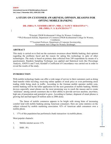 a study on customer awareness, opinion, reasons for opting mobile ...