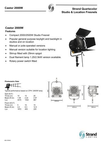 Strand Quartzcolor Studio & Location Fresnels Castor 2000W Castor ...