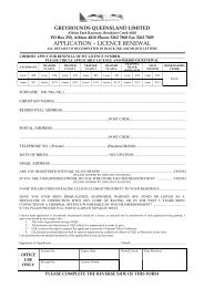 renewal application - Greyhounds Queensland