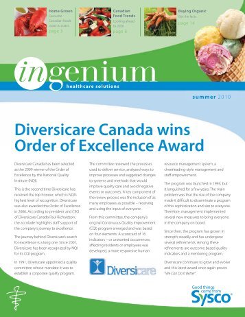 Diversicare Canada wins Order of Excellence Award - Sysco Canada