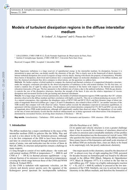 Models of turbulent dissipation regions in the diffuse interstellar ...