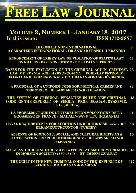 free law journal - volume 3, number 1 (18 january 2007)