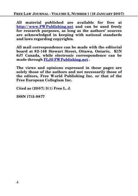 free law journal - volume 3, number 1 (18 january 2007)