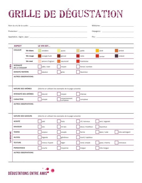 Téléchargez et imprimez la grille de dégustation - Québec Amérique