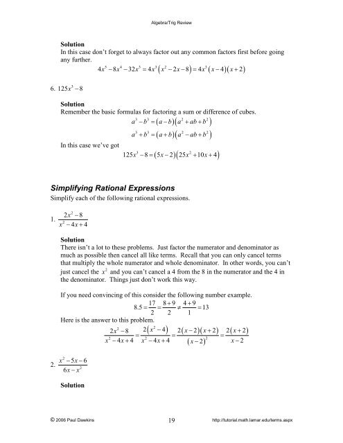 Algebra/Trig Review - Pauls Online Math Notes - Lamar University