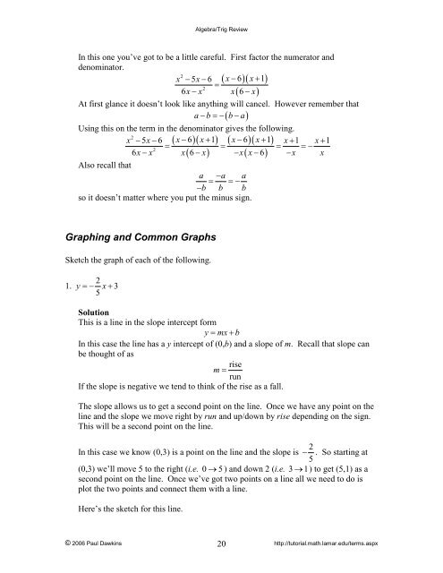 Algebra/Trig Review - Pauls Online Math Notes - Lamar University