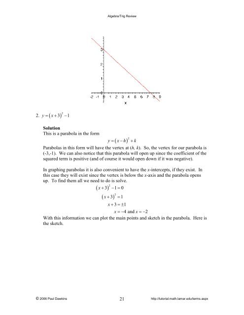 Algebra/Trig Review - Pauls Online Math Notes - Lamar University