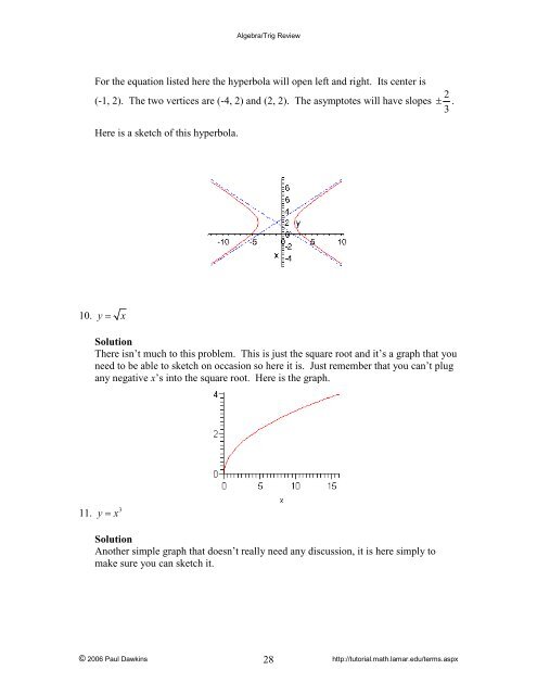 Algebra/Trig Review - Pauls Online Math Notes - Lamar University