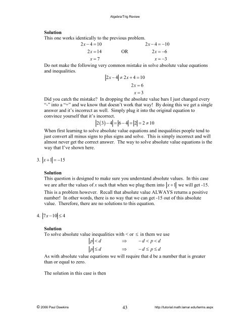 Algebra/Trig Review - Pauls Online Math Notes - Lamar University