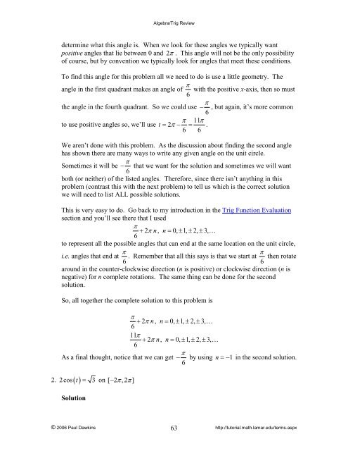 Algebra/Trig Review - Pauls Online Math Notes - Lamar University