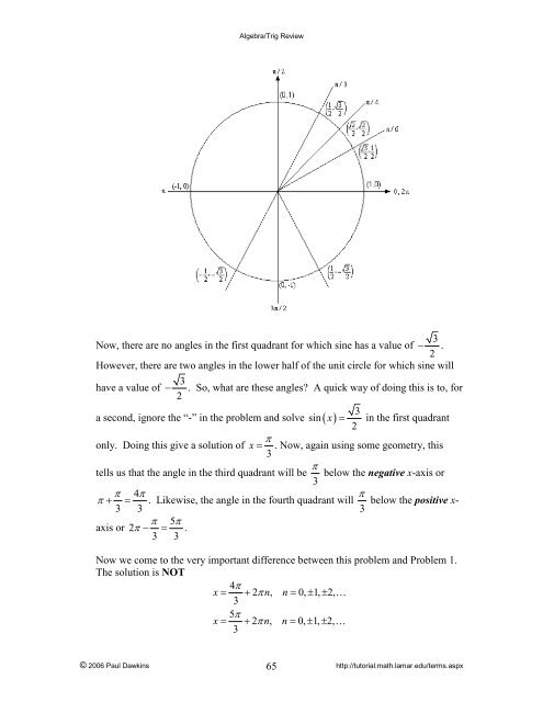 Algebra/Trig Review - Pauls Online Math Notes - Lamar University