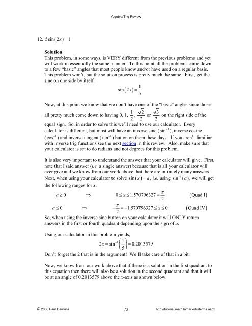 Algebra/Trig Review - Pauls Online Math Notes - Lamar University