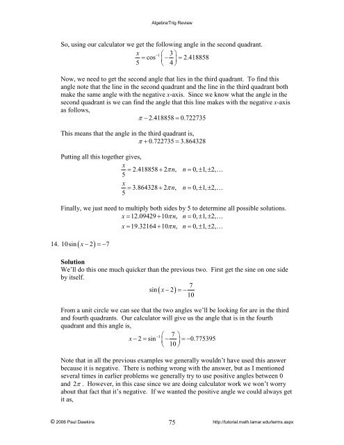 Algebra/Trig Review - Pauls Online Math Notes - Lamar University