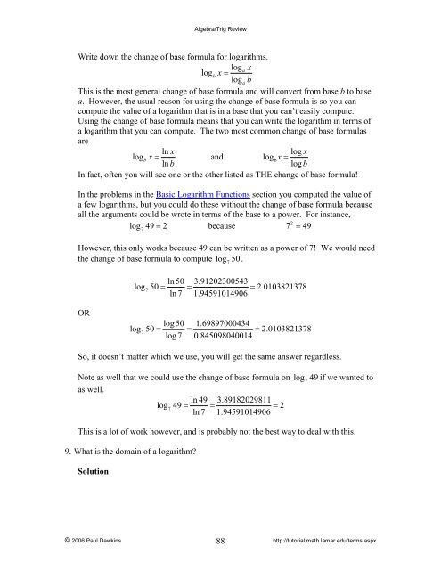 Algebra/Trig Review - Pauls Online Math Notes - Lamar University