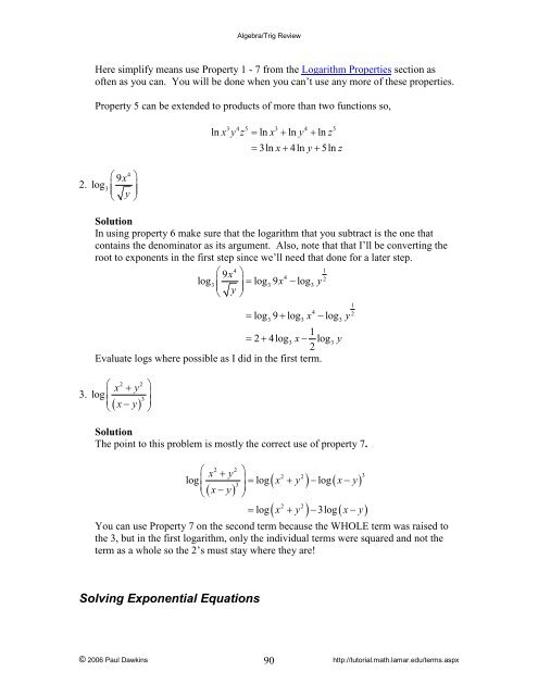 Algebra/Trig Review - Pauls Online Math Notes - Lamar University