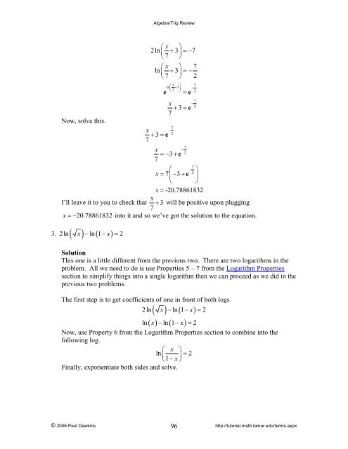 Algebra/Trig Review - Pauls Online Math Notes - Lamar University