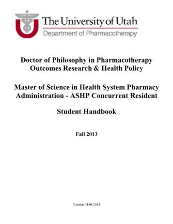 Student Handbook - College of Pharmacy - University of Utah