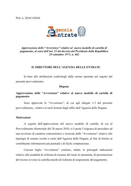 2010 â€“ Provvedimento - Agenzia delle Entrate