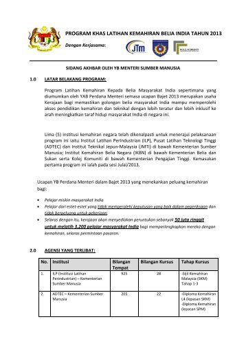 PROGRAM KHAS LATIHAN KEMAHIRAN BELIA INDIA TAHUN 2013