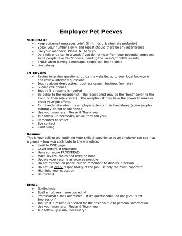 Employer Pet Peeves