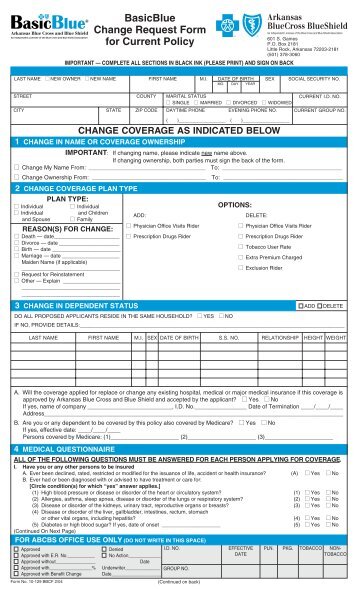 BasicBlue Change Request Form for Current Policy - Arkansas Blue ...