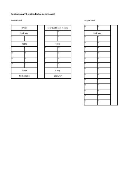 Seating plan 78-seater double decker coach