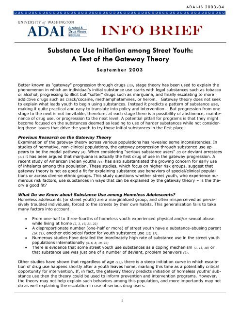 Substance Use Initiation by Street Youth - Alcohol and Drug Abuse ...