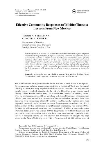 E¡ective Community Responses to Wild¢reThreats: Lessons From ...