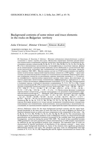 Background contents of some minor and trace elements in the rocks ...