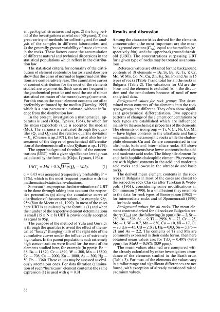 Background contents of some minor and trace elements in the rocks ...