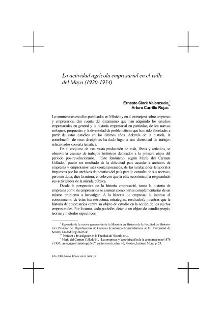 La actividad agrÃ­cola empresarial en el valle del Mayo (1920-1934)