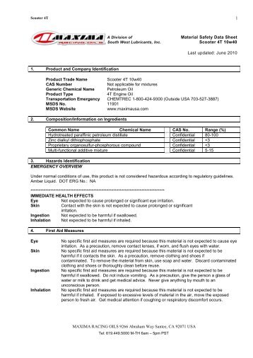 Material Safety Data Sheet Scooter 4T 10w40 Last updated: June ...