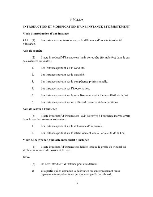 RÃGLES DE PRATIQUE ET DE PROCÃDURE - RÃGLE 9