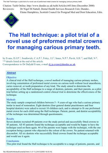 The Hall Technique: a pilot trial of a novel use of preformed metal ...