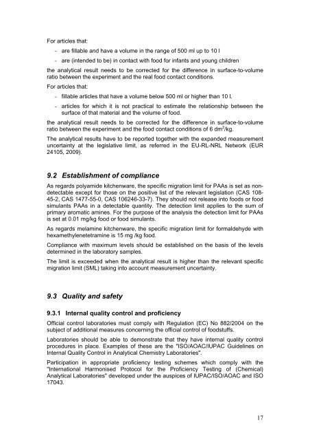 Technical guidelines on testing the migration of primary aromatic ...