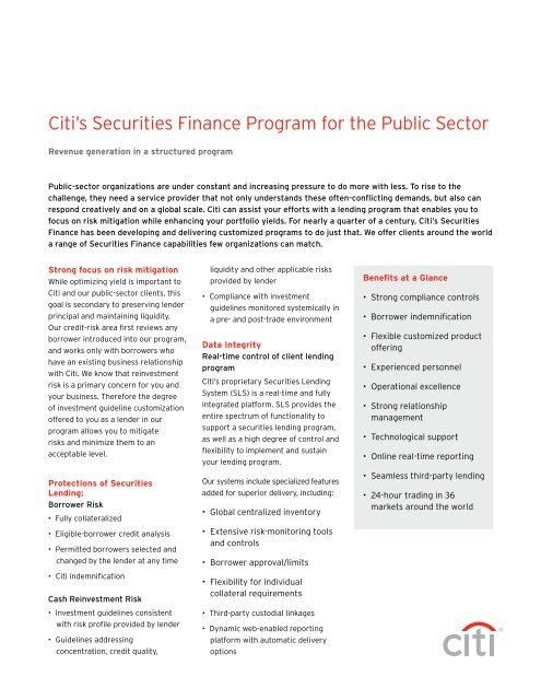 Citi's Securities Finance Program for the Public Sector - Citibank