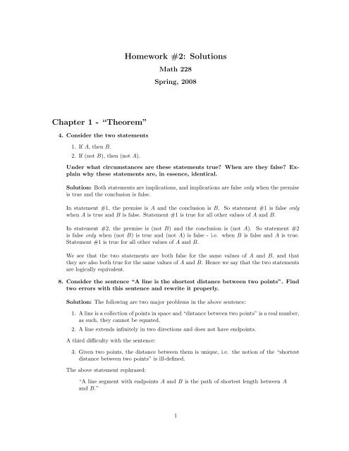 Homework #2: Solutions Chapter 1 - “Theorem”