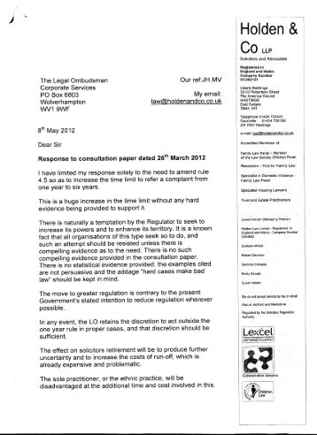Holden and Co response - Legal Ombudsman