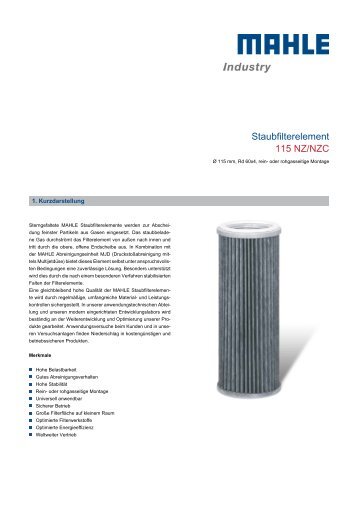 Staubfilterelement 115 NZ/NZC - MAHLE Industry - Filtration