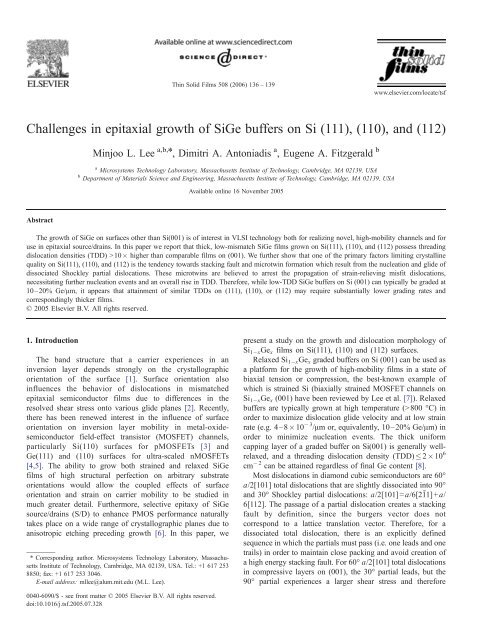 Challenges in epitaxial growth of SiGe buffers on Si (111), (110 ...