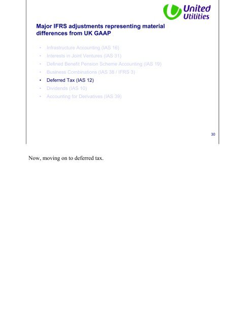IFRS presentation to analysts and investors - About United Utilities