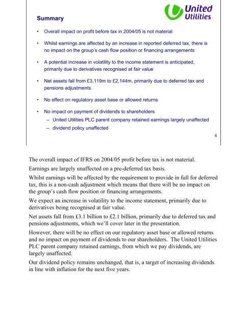 IFRS presentation to analysts and investors - About United Utilities