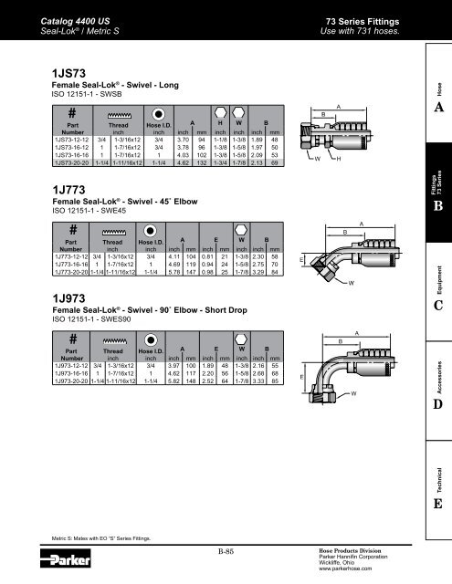 Parker Parkrimp (crimp) Fittings Series 73