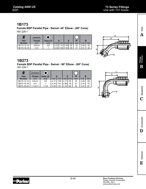 Parker Parkrimp (crimp) Fittings Series 73