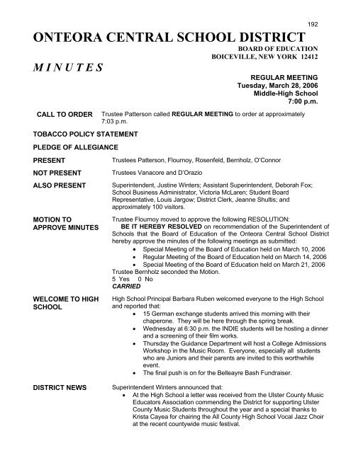 Approved Minutes of the 3-28-06 Board Meeting - Onteora Central ...
