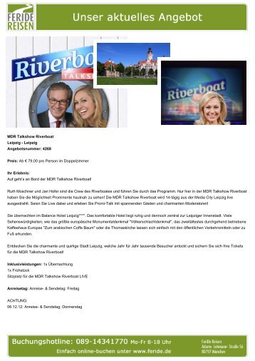 Aktuelles Angebot: MDR Talkshow Riverboat