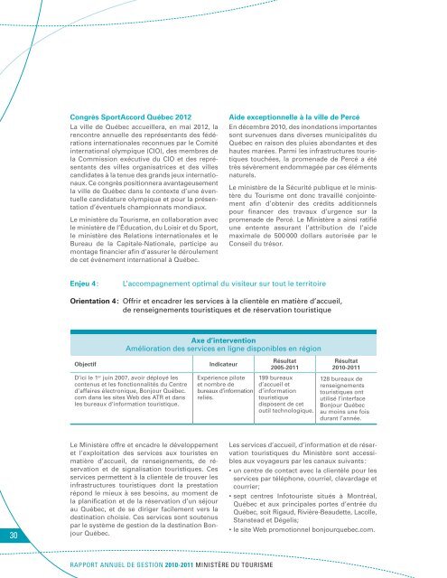 RAPPORT ANNUEL DE GESTION 2010-2011 - Tourisme QuÃ©bec